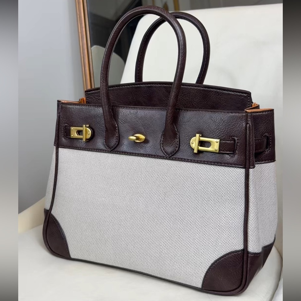 VELANTRA WEEKENDER: Elegant Brown and Cream Women's Handbag - Picture 1 of 16